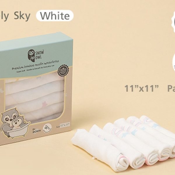 Snow Owl Bamboo Washcloth 11"x11" Pack 6