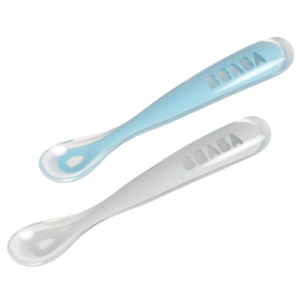 Beaba Silicone Spoon 1st Age Set Of 2 + Box - Windy Blue